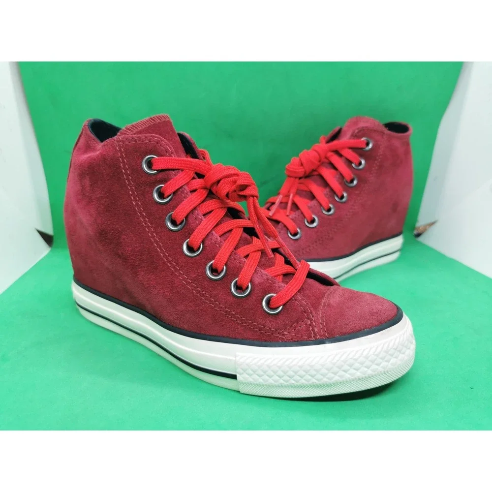 Converse Chuck Taylor Dahlia Lux Burgundy Suede Hidden Wedge Heel Sneaker Size 6